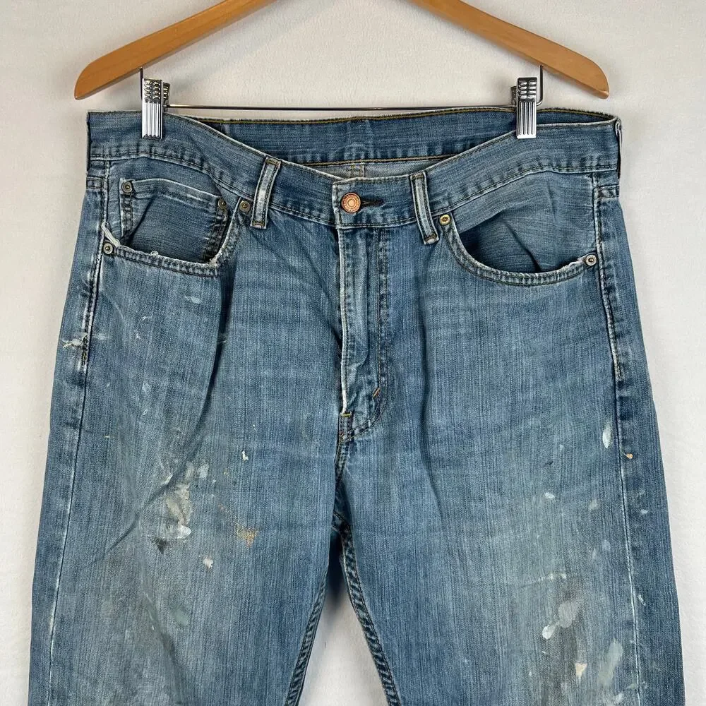 Levis 505 Jeans Mens 36x30 Blue Regular Straight Mid Rise‎ Medium Wash Denim Y2K